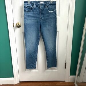 Good American Good Legs Medium Blue High-Rise, Raw Hem Crop Jeans 12/31